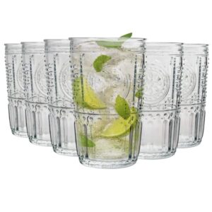 bormioli rocco romantic set of 6 cooler glasses, 16 oz. clear crystal glass, made in italy.