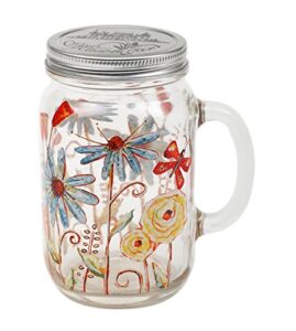 topadorn 21oz glass mason jar with handle and lid,flower