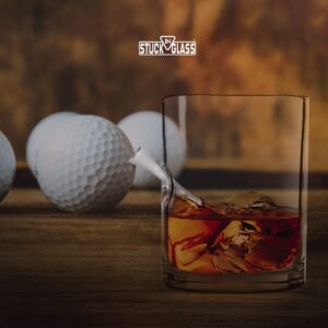 Stuck In Glass - Hole in One Golf Tee Whiskey Glasses - Original Handcrafted Embedded Barware (10 oz) - Ideal for Wine Lovers, Men's Gifts, Boyfriend, and Rocks Drinkware - White