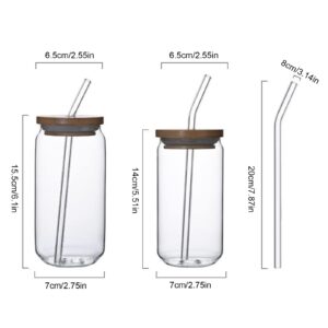 Ochine Drinking Glasses with Bamboo Lids and Glass Straw, Beer Can Glass Cup Iced Coffee Drinking Jars Tumbler Cup Reusable Old Fashioned Glasses Cup for Cocktail, Whiskey, Smoothies, Tea, Juice, etc