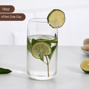 Ochine Drinking Glasses with Bamboo Lids and Glass Straw, Beer Can Glass Cup Iced Coffee Drinking Jars Tumbler Cup Reusable Old Fashioned Glasses Cup for Cocktail, Whiskey, Smoothies, Tea, Juice, etc