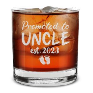 shop4ever® promoted to uncle est 2023 engraved whiskey glass gift for first time uncle, new uncle, uncle to be