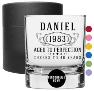 personalized printed 11oz whiskey glass – customized gifts for men him, custom name cocktail cup, happy 40th birthday gift idea for dad father brother adult son, turning years old bday party, bernard