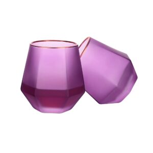 huhuxiaowu matte whiskey glasses, elegant hexagon gold edge plated wine glasses cocktails tumblers for bourbon, scotch whisky, cocktails, cognac set of 2 -purple_10oz