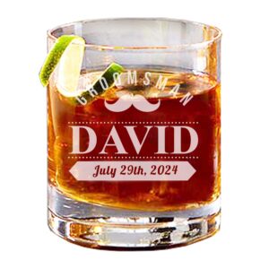 Custom Personalized Groomsmen Whiskey Glass Gift - Engraved Whisky Rocks Glass for Groomsman, Groom, Best Man, Father of the Groom (Round Glass 11oz)