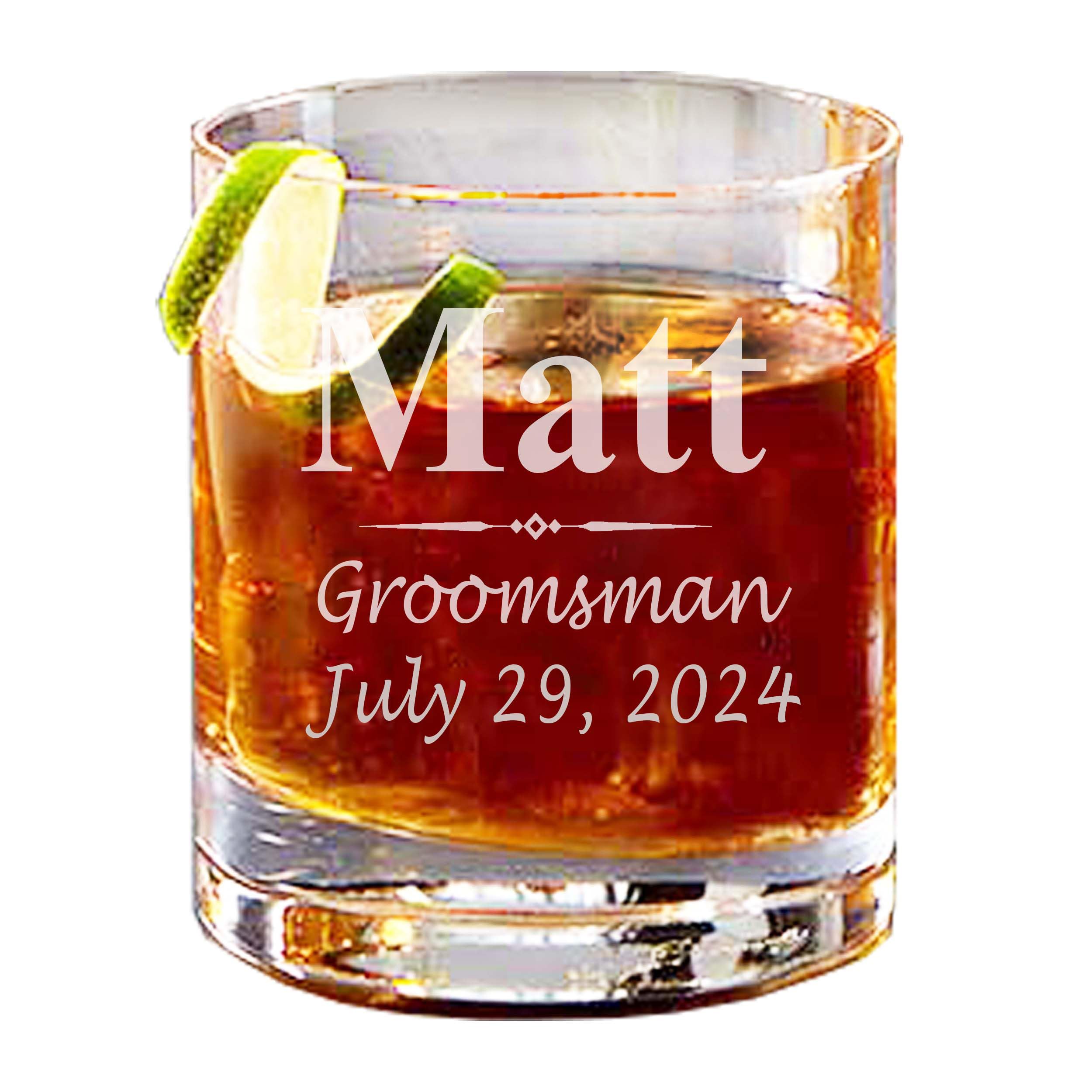 Custom Personalized Groomsmen Whiskey Glass Gift - Engraved Whisky Rocks Glass for Groomsman, Groom, Best Man, Father of the Groom (Round Glass 11oz)