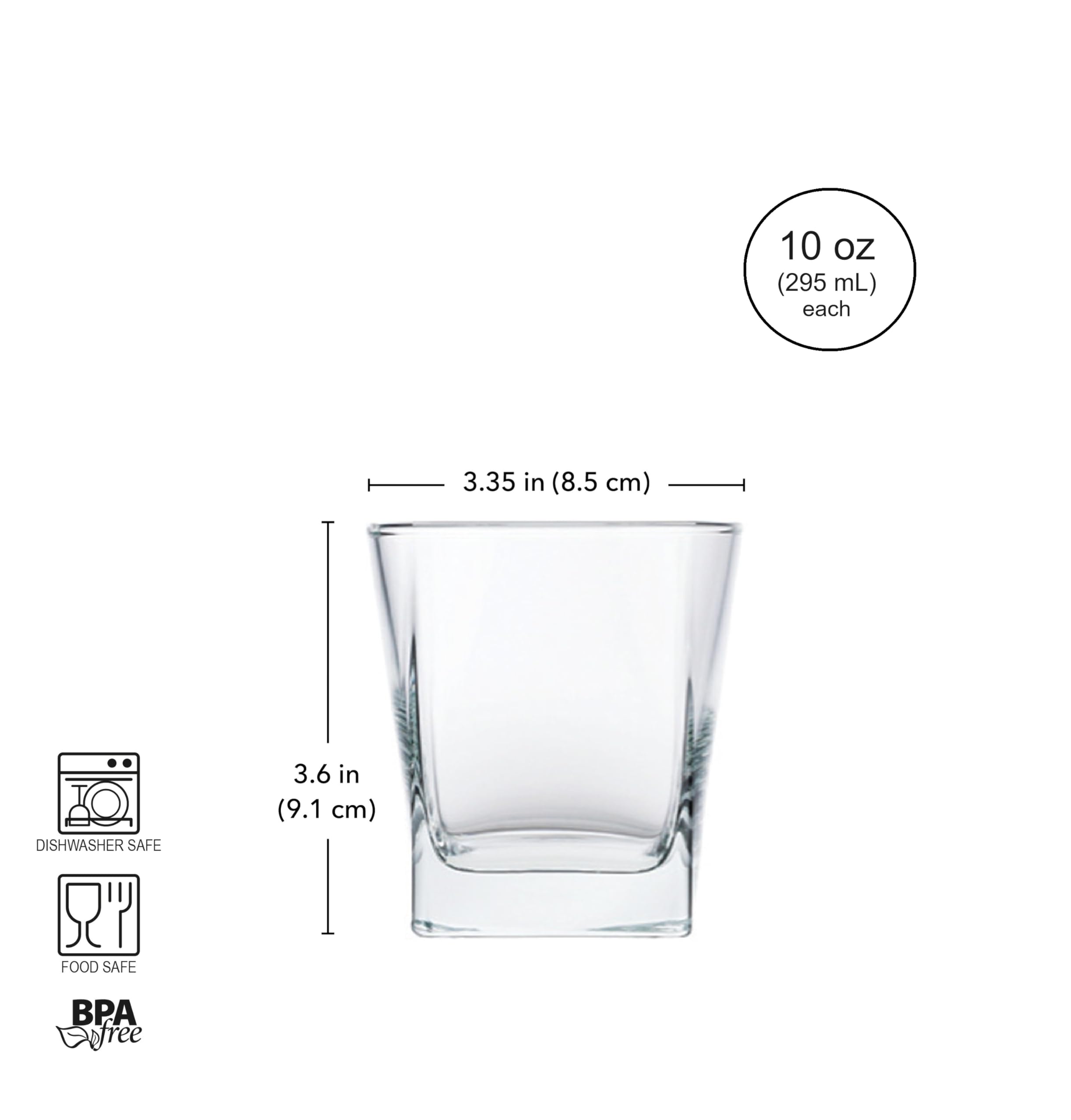 Red Series 10 oz. Square Double Old Fashioned Glass (Set of 4)