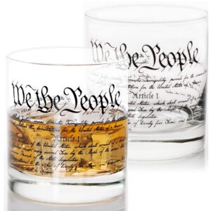 lucky shot - we the people whiskey glass | united states constitution | america usa patriotic wine glass gift | political republicans patriotic glass - set of 2 (11 oz)