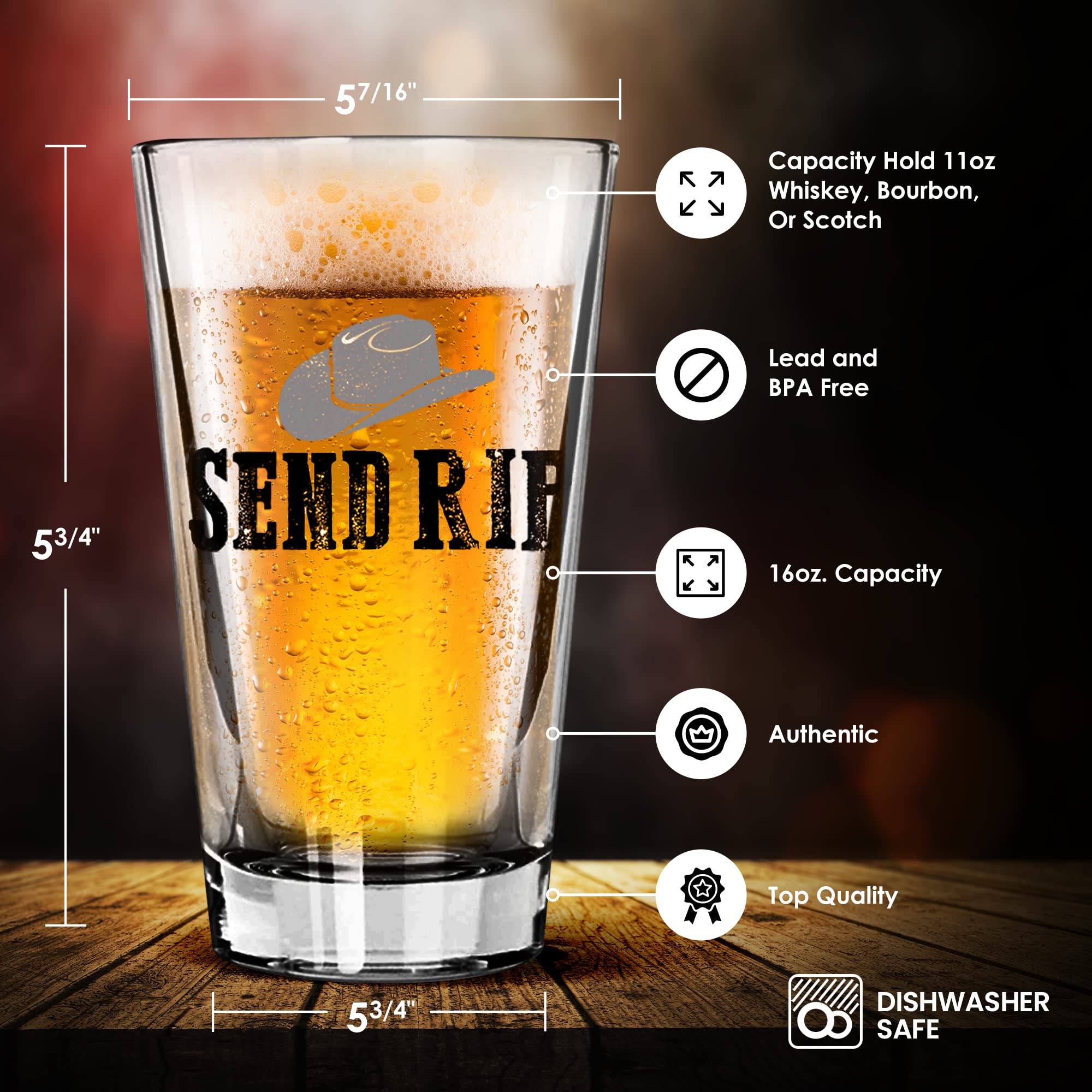 Toasted Tales Send RIP | Classic Beer Pint Glass 16 oz. | Highball Cocktail Mixing Class | Bar Quality Glassware | Perfect Glass Beer Steins for Cold Beverages