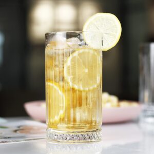 LUXU Highball Glasses 14 fl.oz,Set of 6, Lead-free Drinking Glasses with Heavy Base,Premium Collins Tumblers for Water/Juice/Cocktails/Beverages,Beautiful Striped Look Glassware,Dishwasher Safe