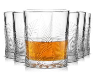 joyjolt gatsby whiskey glass set of 6 textured whiskey glasses for bar (10oz). old fashioned rocks glasses for scotch, bourbon and liquor. unique whiskey tumblers, rocks glass set or cocktail glass