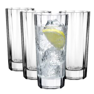 nude hemingway set of 4, crystal highball glasses 10.5 oz, | lead-free|, cocktail tumblers, beer, water, juice, iced tea, juice glassware for home