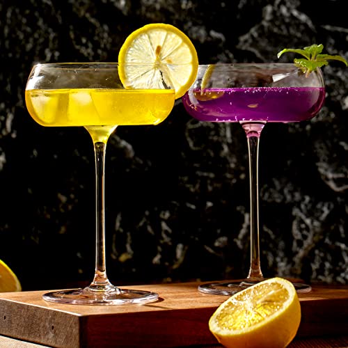 Fluted Martini Glasses Set of 4 Cocktail Glasses Unique Coupe Glass Set with Cocktail Picks, Bar Glassware for Margarita Manhattan Mixed Drinks