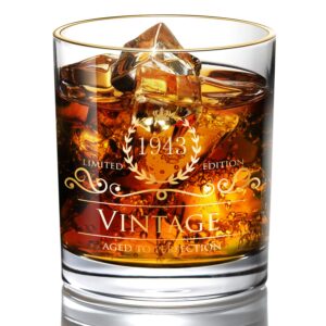 lovinpro 1943 81th birthday gifts for men/dad/son, vintage unfading 24k gold hand crafted old fashioned whiskey glasses, perfect for gift and home use - 10 oz bourbon scotch, party decorations