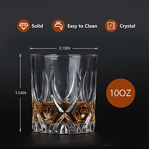 JSVER Whiskey Rocks Glass 10 Oz Old Fashioned Whiskey Glasses For Bourbon, Scotch Cocktail Rum Cognac Vodka Liquor, Unique Gifts For Men (4 Crystal Bourbon Glasses, 4 Round Ice Ball Molds) -Set of 8