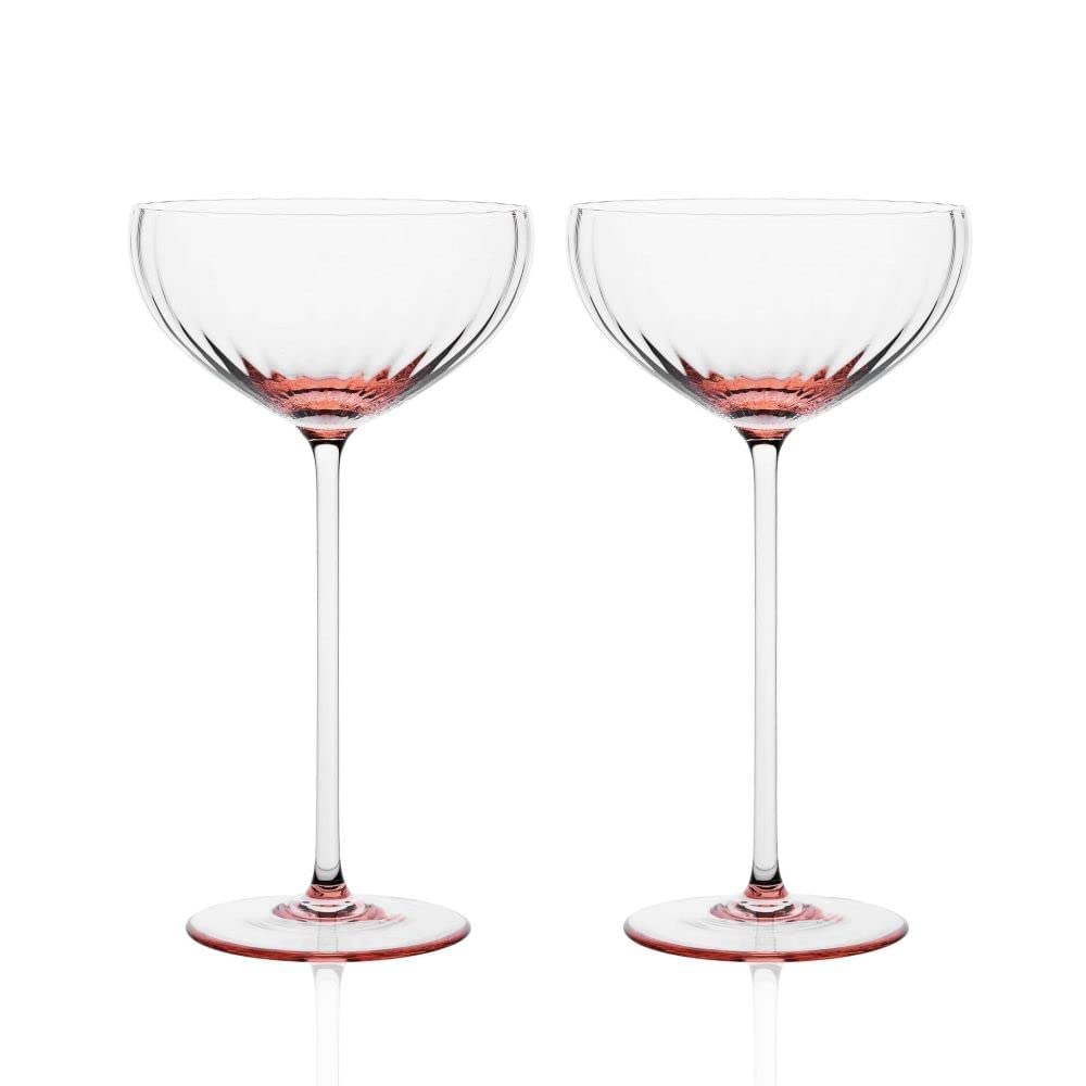 Sister.ly Drinkware Pink Coupe Glasses/Pink Coupe Champagne Glasses, Set of 2, 8 oz, Perfect for Cocktails, Mocktails, and Martinis, Great for Parties, Birthdays, Date Night, or Ladies Night