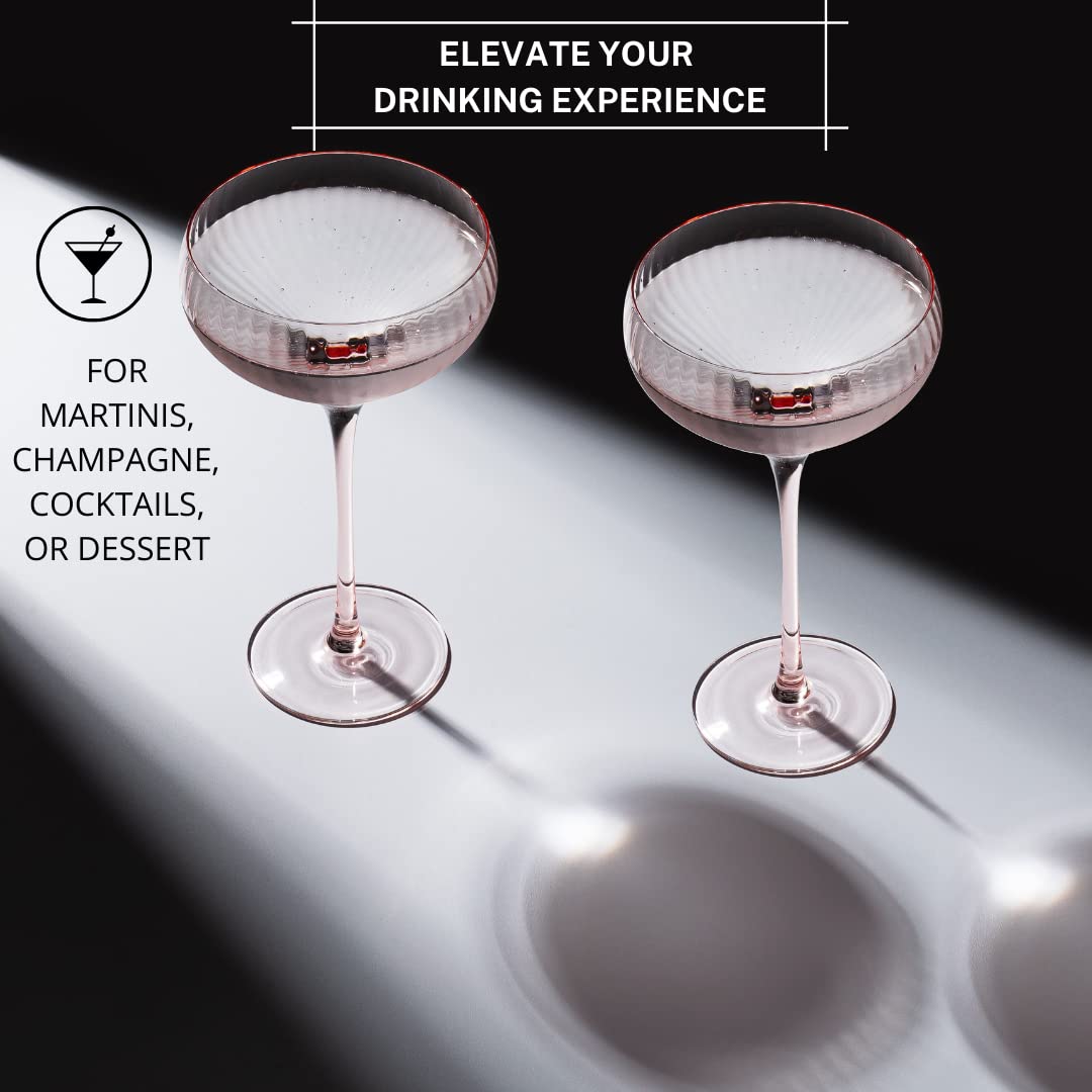 Sister.ly Drinkware Pink Coupe Glasses/Pink Coupe Champagne Glasses, Set of 2, 8 oz, Perfect for Cocktails, Mocktails, and Martinis, Great for Parties, Birthdays, Date Night, or Ladies Night