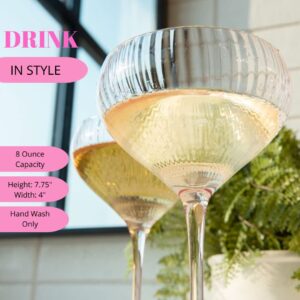 Sister.ly Drinkware Pink Coupe Glasses/Pink Coupe Champagne Glasses, Set of 2, 8 oz, Perfect for Cocktails, Mocktails, and Martinis, Great for Parties, Birthdays, Date Night, or Ladies Night