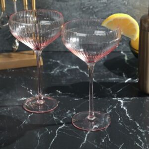 Sister.ly Drinkware Pink Coupe Glasses/Pink Coupe Champagne Glasses, Set of 2, 8 oz, Perfect for Cocktails, Mocktails, and Martinis, Great for Parties, Birthdays, Date Night, or Ladies Night