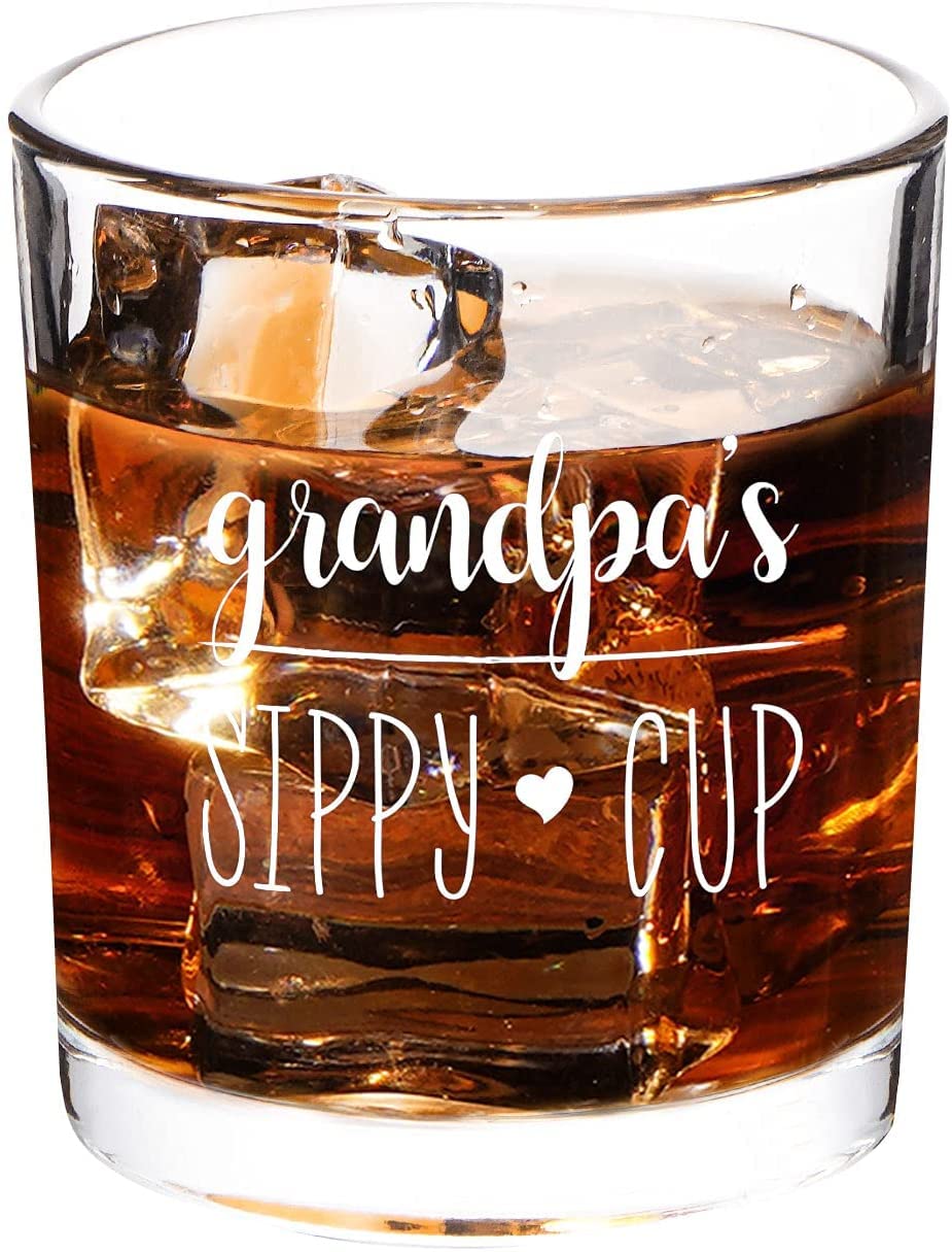 Grandpa Gift - Grandpa Whiskey Glass 10oz, Grandpa's Sippy Cup Old Fashioned Whiskey Glass for Grandfather, Grandpa, Gift Idea for Father's Day, Birthday, Christmas, Thanksgiving