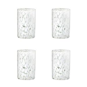 amici home carmen hiball glass | set of 4 | authentic mexican handmade glassware | bar glasses for mojito, whiskey, cocktails | round white marble design | 16 oz