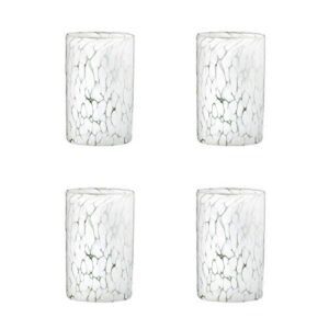 Amici Home Carmen Hiball Glass | Set of 4 | Authentic Mexican Handmade Glassware | Bar Glasses for Mojito, Whiskey, Cocktails | Round White Marble Design | 16 Oz