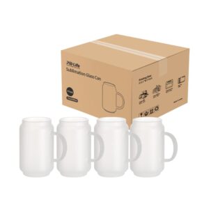 PYD Life Sublimation Glass Blanks Can Beer Kids Mug Frosted with Handle 13 OZ Coffee Tea Cups Milk Glass Tumblers Cups Mugs without Lid for Tumbler Mug Heat Press 4 Pack