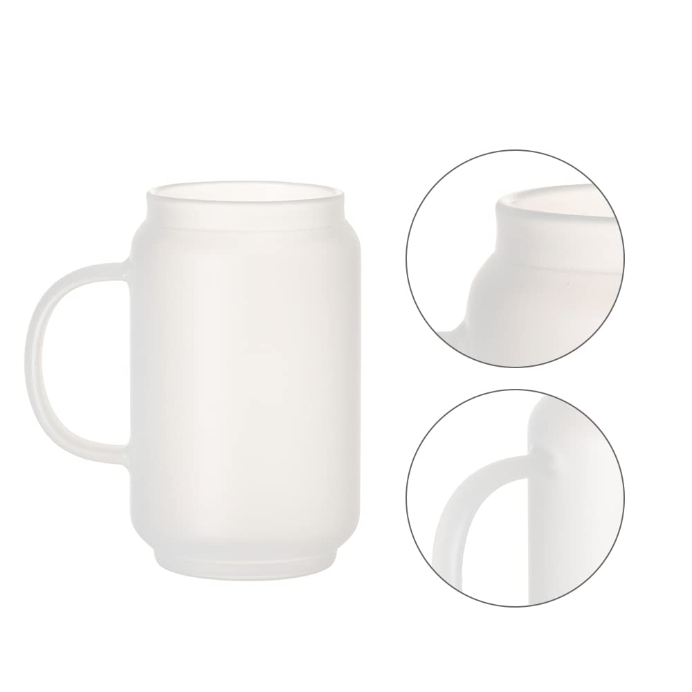 PYD Life Sublimation Glass Blanks Can Beer Kids Mug Frosted with Handle 13 OZ Coffee Tea Cups Milk Glass Tumblers Cups Mugs without Lid for Tumbler Mug Heat Press 4 Pack