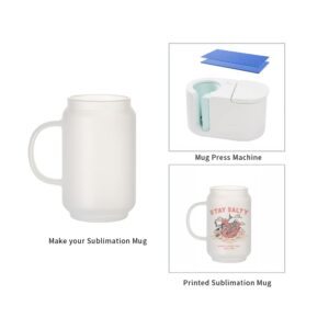 PYD Life Sublimation Glass Blanks Can Beer Kids Mug Frosted with Handle 13 OZ Coffee Tea Cups Milk Glass Tumblers Cups Mugs without Lid for Tumbler Mug Heat Press 4 Pack