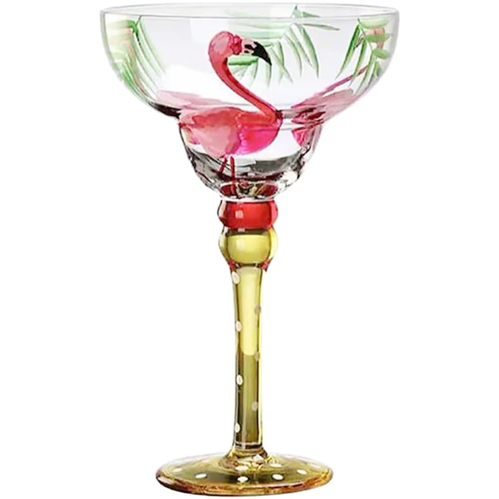 Luxshiny Flamingo Cocktail Glass Crystal Martini Wine Glasses Hand Painted Margarita Decorative Glass Goblet Wedding Party Glassware Gifts