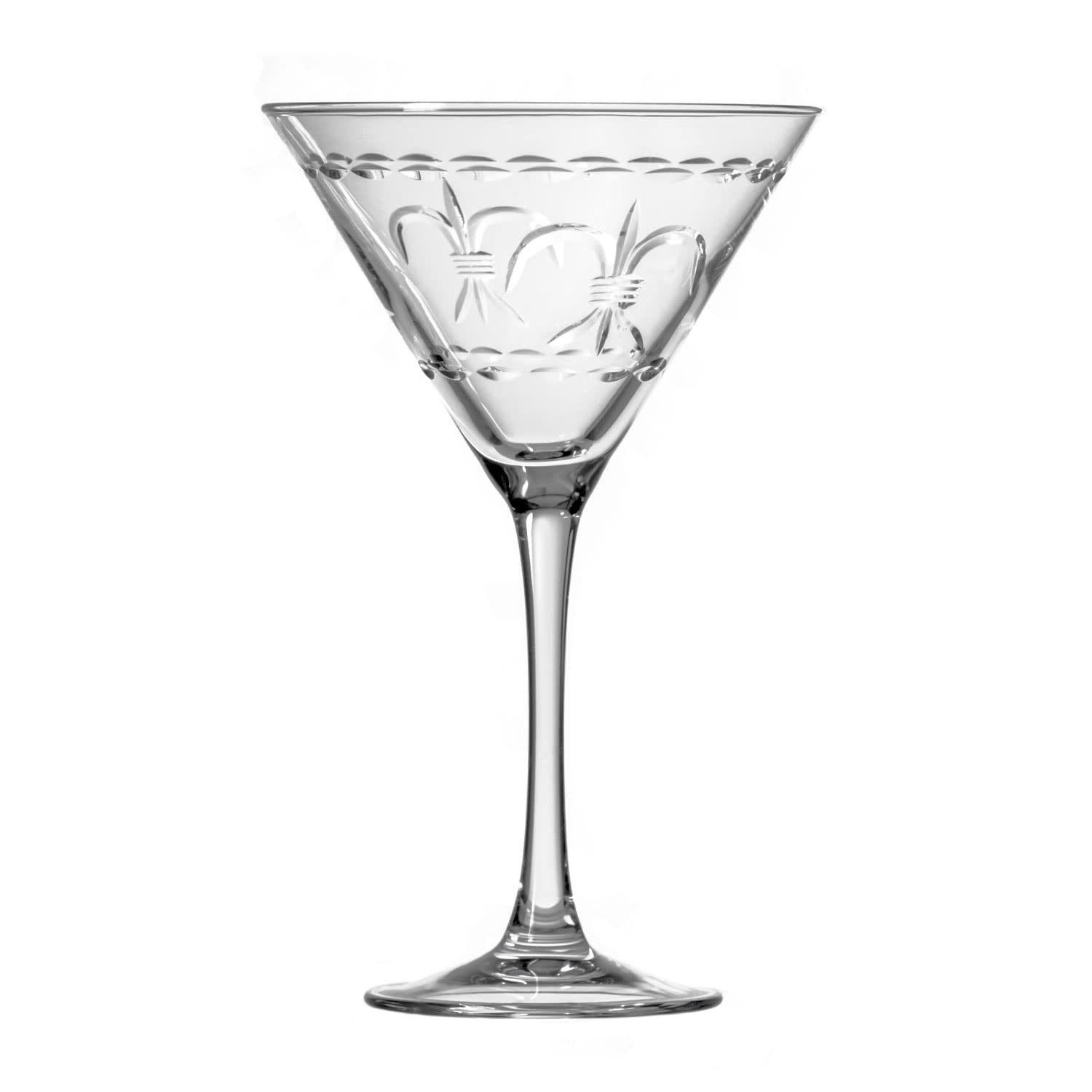 Rolf Glass Fleur De Lis Martini Glass 10 Ounce - Set of 4 Stemmed Martini Glasses - Lead-Free Glass - Diamond Wheel Engraved Cocktail Glasses - Made in the USA