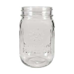 Sunshine Mason Co. Glass Mason Jar Set with Silver Lids and Blue Stripe Straws, Set of 6