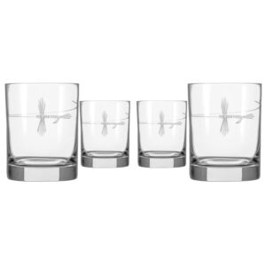 rolf glass fly fishing double old fashioned glass 13 ounce set of 4 | whiskey glass set of 4 | lead-free crystal glass | engraved whiskey tumbler glasses | made in the usa