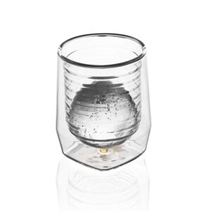 Aged & Ore - The Duo Glass | Hand Blown Double Walled Whiskey Glass Gift Set with Free Silicone Ice Molds | Integrated Measuring Lines for the Perfect Cocktail | Durable Modern Tumbler | Set of 4