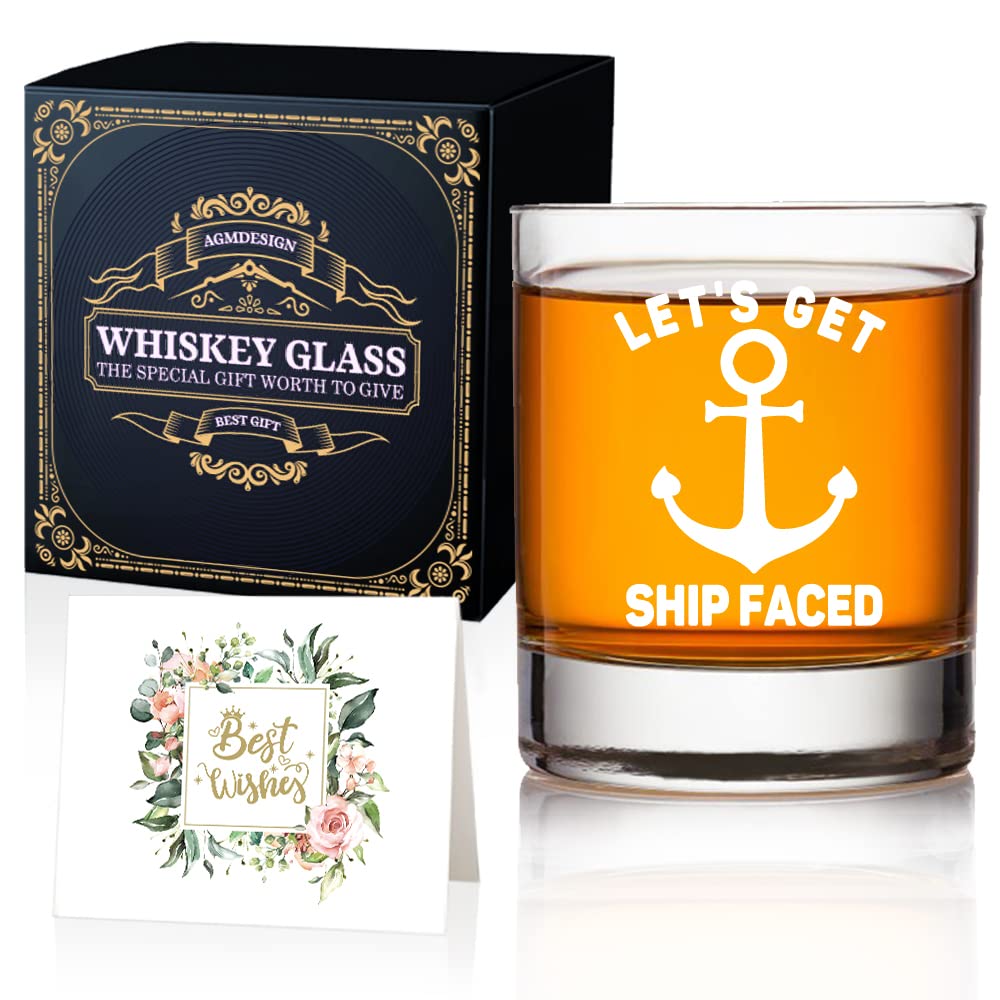 AGMdesign, Funny Lets Get Ship Faced Whiskey Glasses, Nautical gift, Nautical Gifts for Boaters, Birthday Gift for Sailor