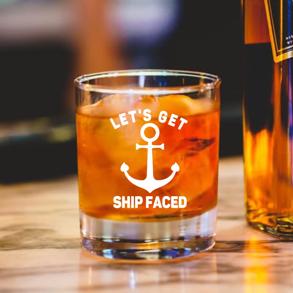 AGMdesign, Funny Lets Get Ship Faced Whiskey Glasses, Nautical gift, Nautical Gifts for Boaters, Birthday Gift for Sailor