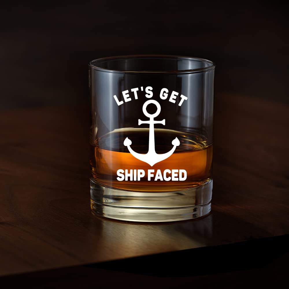 AGMdesign, Funny Lets Get Ship Faced Whiskey Glasses, Nautical gift, Nautical Gifts for Boaters, Birthday Gift for Sailor