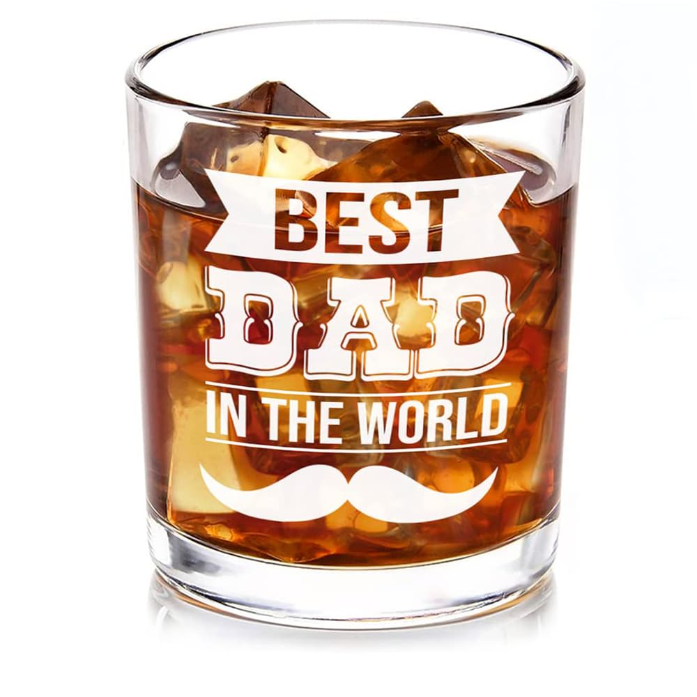 NICKANE Whiskey Glass 11oz - Old Fashioned Glasses Gifts For Men | Best Dad In The World Funny Whisky Glasses | Christmas, Birthday, Father's Day Fun Gifts For Dad, From Daughter, Son