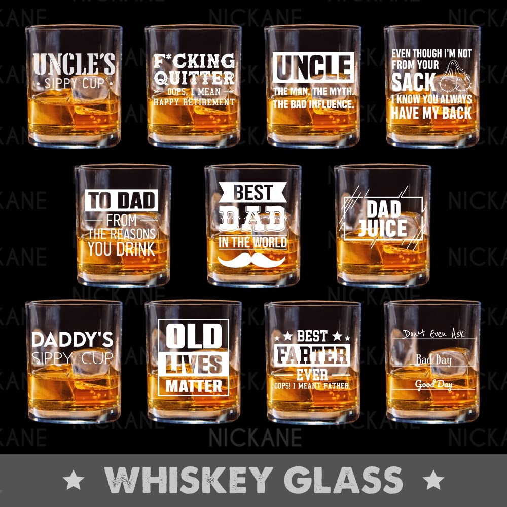 NICKANE Whiskey Glass 11oz - Old Fashioned Glasses Gifts For Men | Best Dad In The World Funny Whisky Glasses | Christmas, Birthday, Father's Day Fun Gifts For Dad, From Daughter, Son
