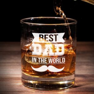 NICKANE Whiskey Glass 11oz - Old Fashioned Glasses Gifts For Men | Best Dad In The World Funny Whisky Glasses | Christmas, Birthday, Father's Day Fun Gifts For Dad, From Daughter, Son