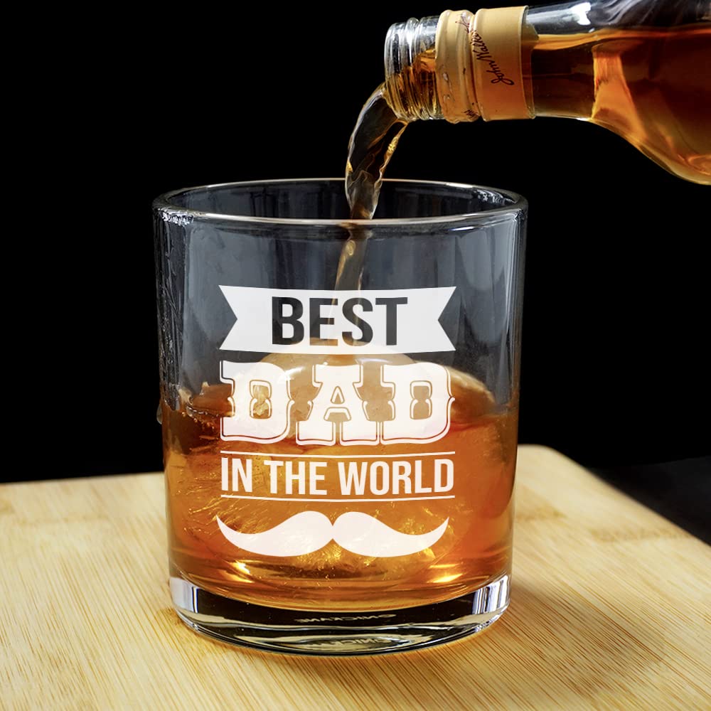 NICKANE Whiskey Glass 11oz - Old Fashioned Glasses Gifts For Men | Best Dad In The World Funny Whisky Glasses | Christmas, Birthday, Father's Day Fun Gifts For Dad, From Daughter, Son