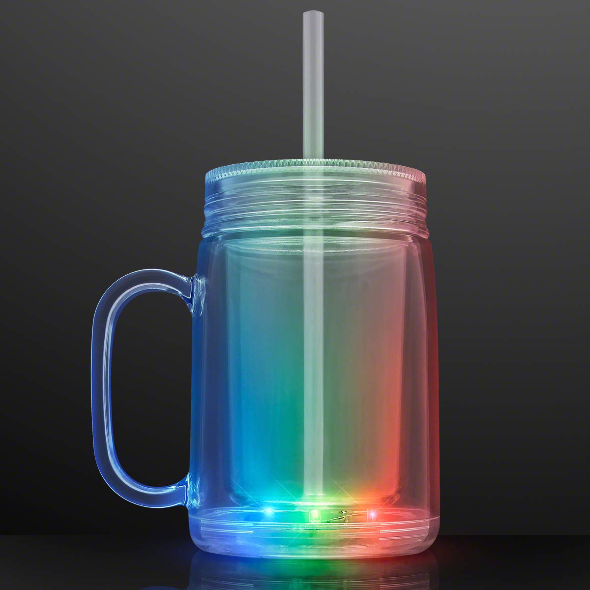 FlashingBlinkyLights Set of 4 Mason Jar Light Up Mugs, Multicolor LED Travel Cup with Straw