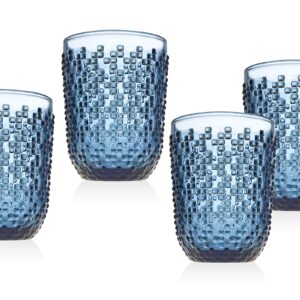 Godinger Double Old Fashioned Glasses, Beverage Glass, Glass Cup – Blue – Set of 4