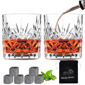 inftyle whiskey glasses set of 2 whisky glass rocks glasses tumblers 11oz old fashioned glass bourbon scotch drinking cups for cognac cocktail bourbon rum brandy bar men gift