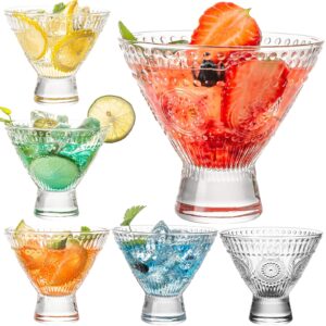 wookgreat stemless martini glasses, set of 6 vintage cocktail glasses, 8oz crystal margarita glasses, heavy base glassware for martini, cocktail, margarita, cosmopolitan, pisco sour, brandy, manhattan