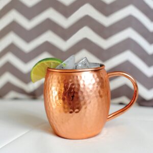 Alchemade Copper Barrel Mug for Moscow Mules - 16 oz - 100% Pure Hammered Copper - Heavy Gauge - No lining - includes FREE E-Recipe book