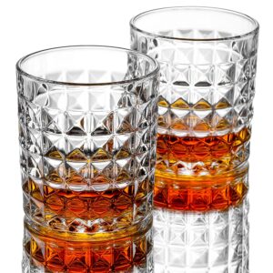 Whiskey Glasses Set of 2, 10.5 oz Old Fashioned Rocks Glass Whiskey Tumblers Home Bar Drinks Bourbon Scotch Lowball Glass, Rum, Whiskey Glassware and Cocktail Glasses(10.5OZ-1)