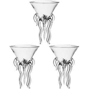 doitool octopus cocktail glass, 3pcs martini glass creative cocktail drinkware bar goblet tools for home party banquet wedding ( transparent )