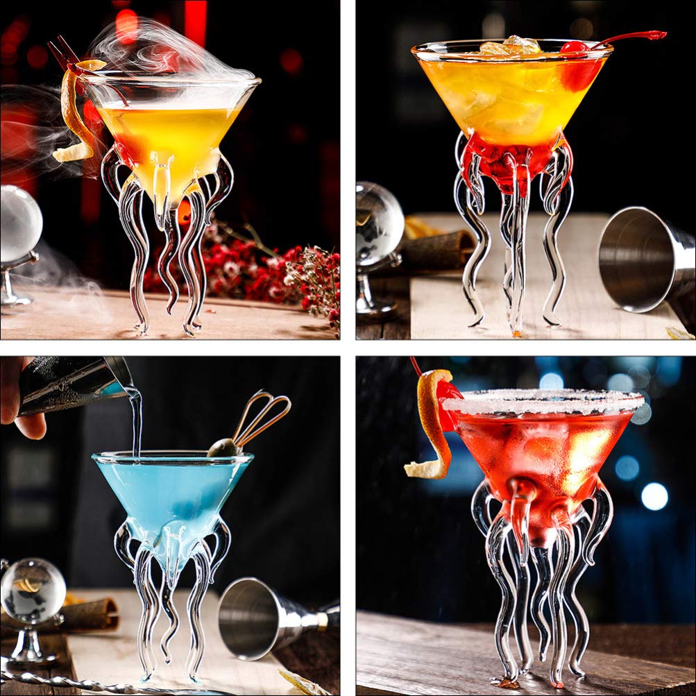 DOITOOL Octopus Cocktail Glass, 3Pcs Martini Glass Creative Cocktail Drinkware Bar Goblet Tools for Home Party Banquet Wedding ( Transparent )