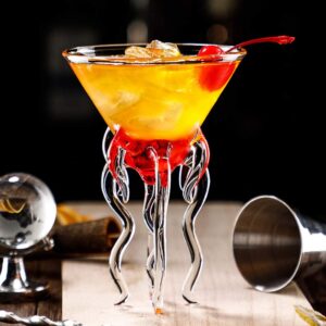 DOITOOL Octopus Cocktail Glass, 3Pcs Martini Glass Creative Cocktail Drinkware Bar Goblet Tools for Home Party Banquet Wedding ( Transparent )